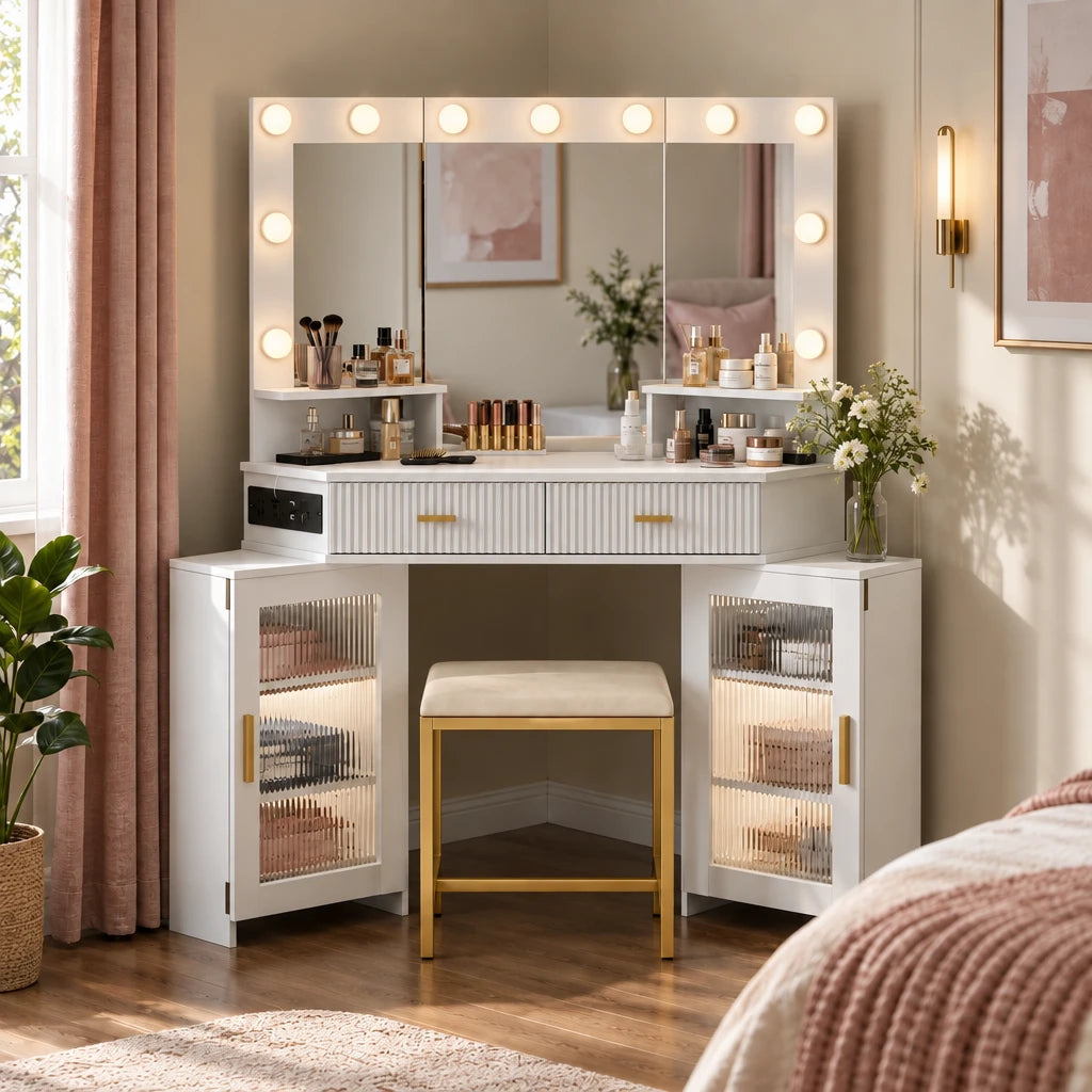 Cora corner dressing table, front view