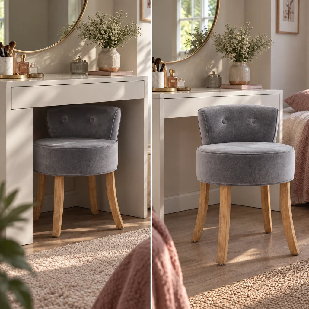 Odette velvet dressing table chair at a dressing table
