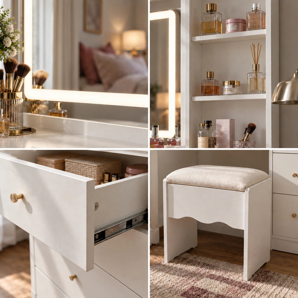 Simone LED dressing table, close-up details