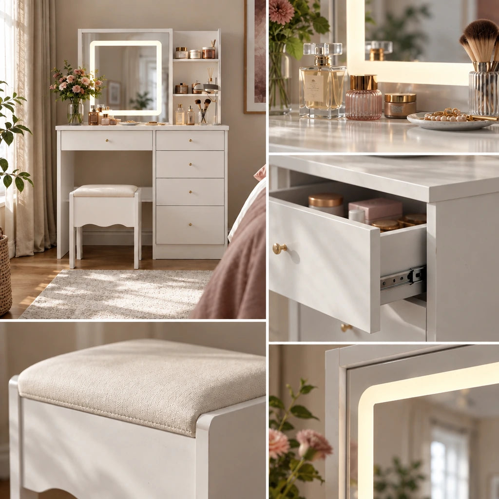 Simone LED dressing table, finish close-up