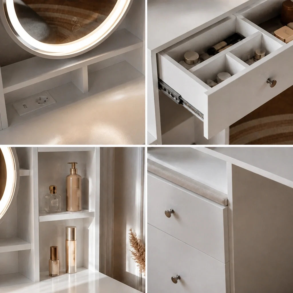 Dressing Table with Mirror and Full Length Mirror - White