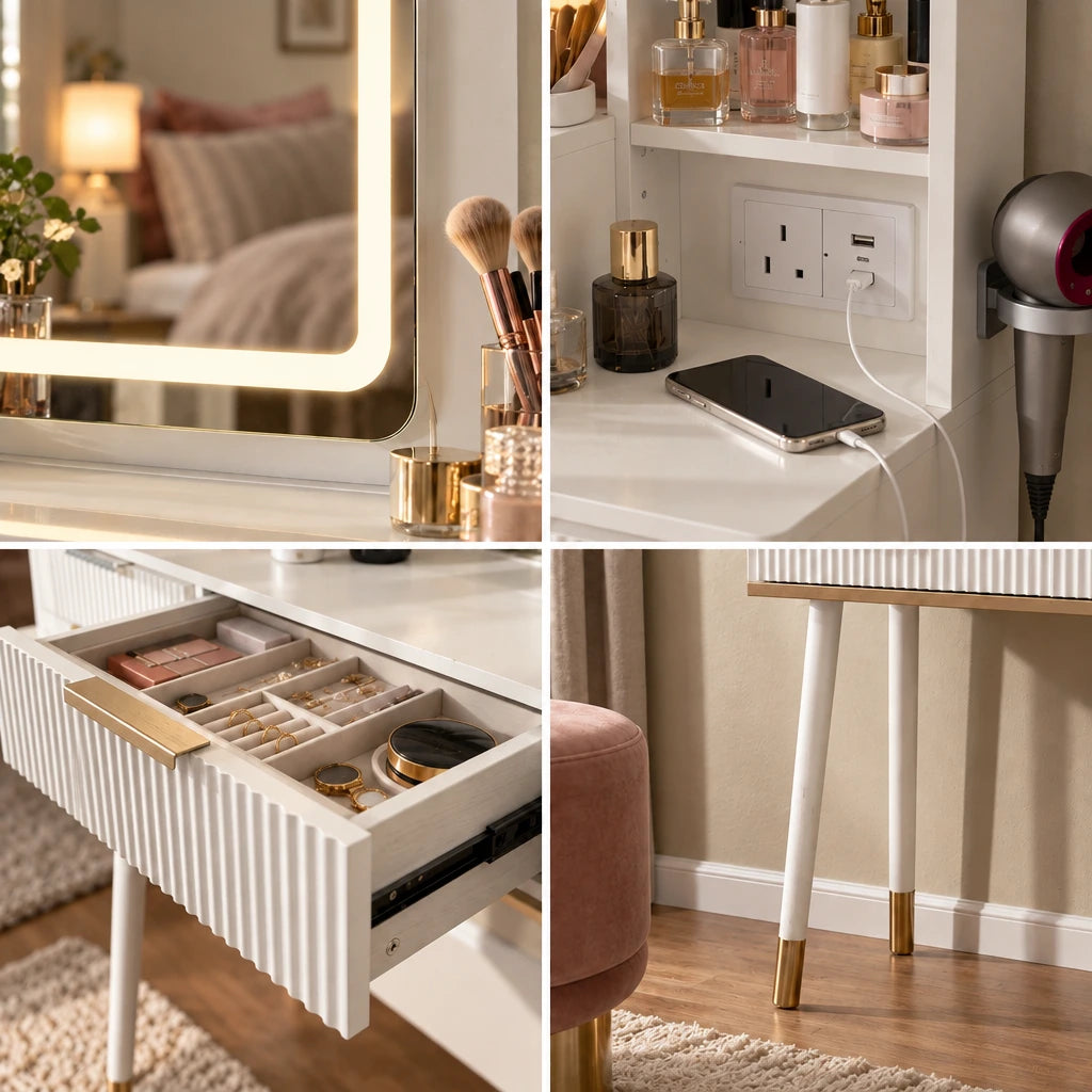 Celeste fluted dressing table, close-up details