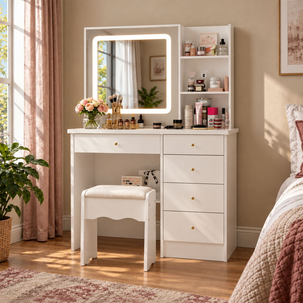 Soft Glow Compact Vanity with Stool | Eleva regenerated |01