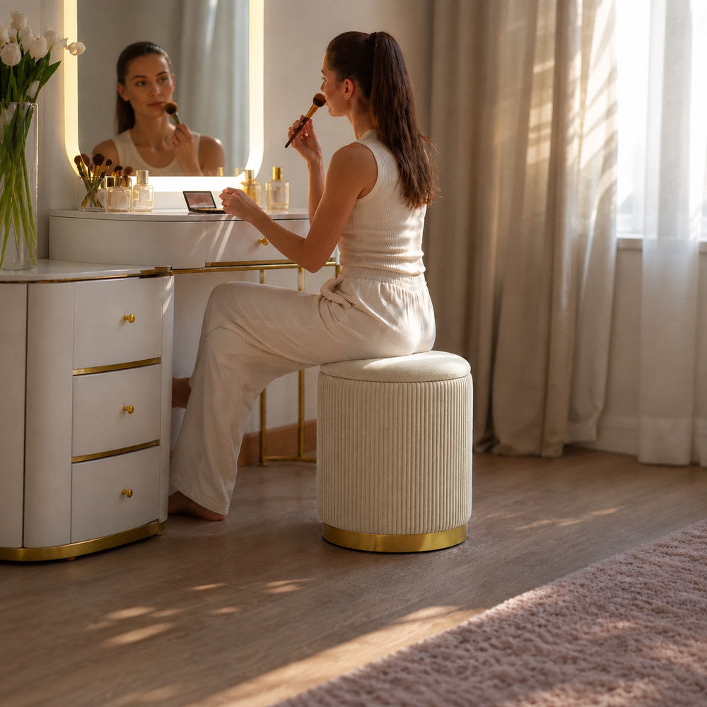Better Together Velvet Storage Stools in Beige | Eleva regenerated |02