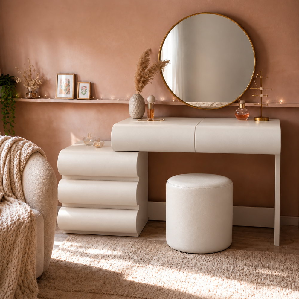 Pillow-Soft Faux Leather Vanity Set in White | Eleva regenerated |02