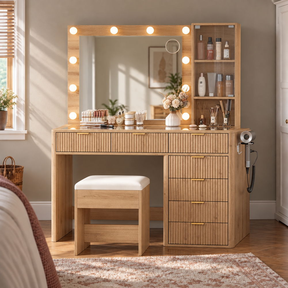 Natural Beauty Fluted Oak Vanity Set | Eleva regenerated |02