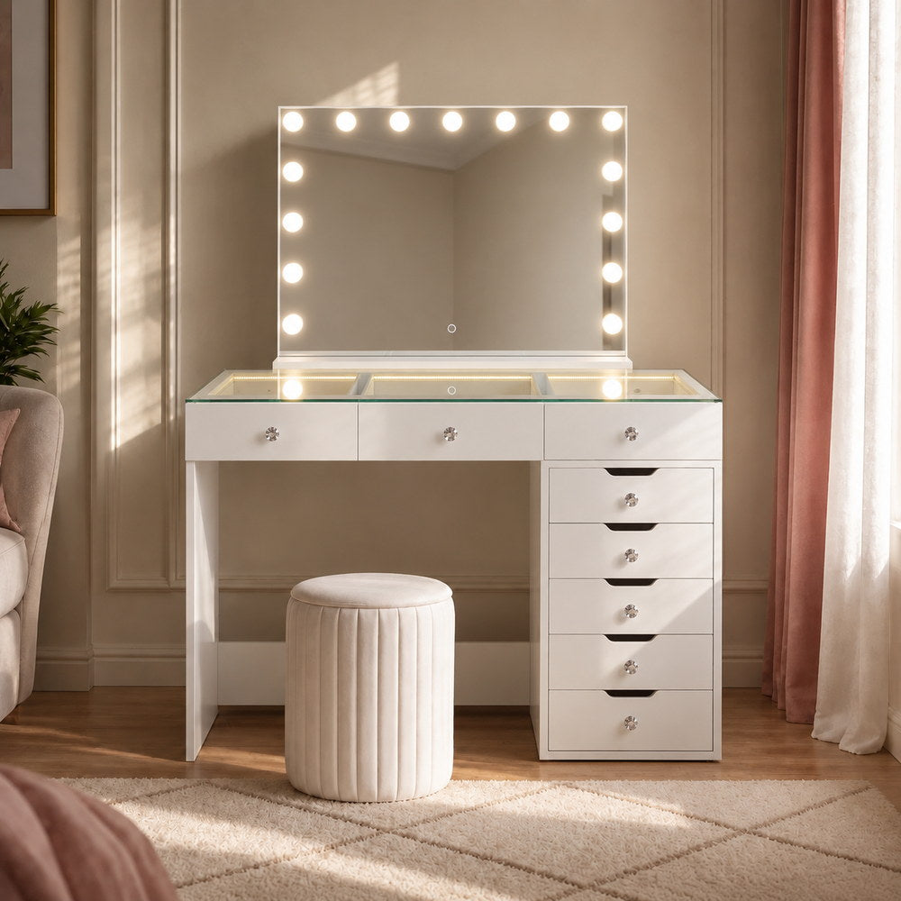 Big Reveal Vanity Table with Glass Top | Eleva regenerated |02