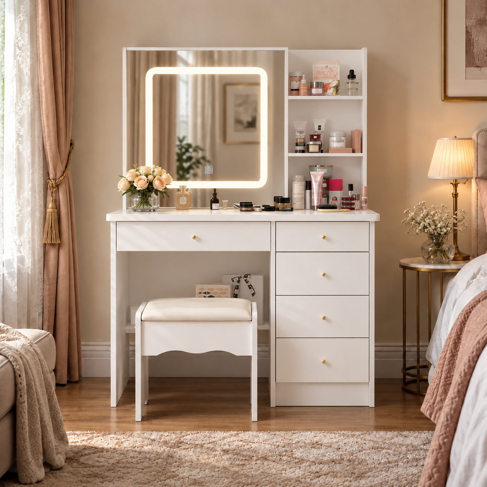 Soft Glow Compact Vanity with Stool | Eleva regenerated |02