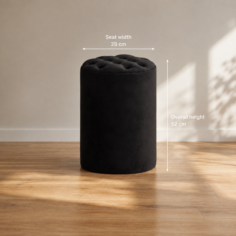 After Dark Tufted Velvet Pouffe in Black | Eleva regenerated |02