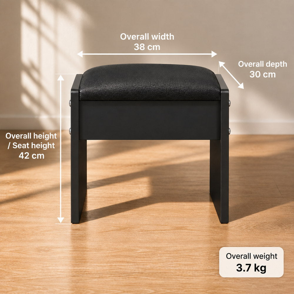 Smoky Eye Padded Vanity Stool in Black | Eleva regenerated |03