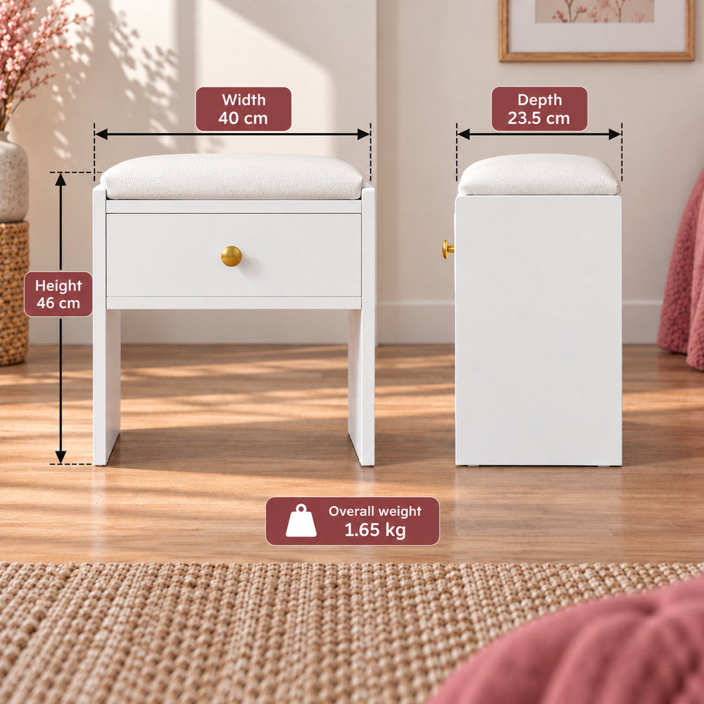Secret Keeper Vanity Stool with Drawer | Eleva regenerated |03