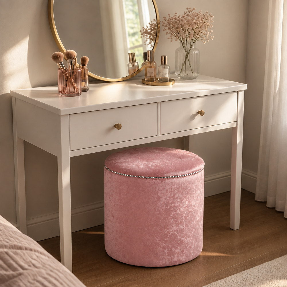 Blushing Bloom Tufted Velvet Pouffe in Pink | Eleva regenerated |04