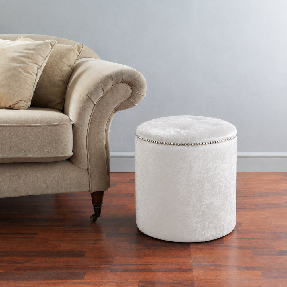 Snowdrop Tufted Velvet Pouffe | Eleva regenerated |04