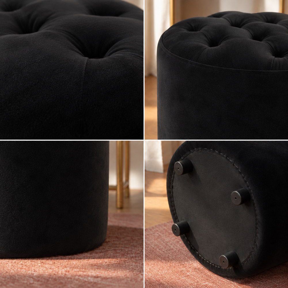 After Dark Tufted Velvet Pouffe in Black | Eleva regenerated |04