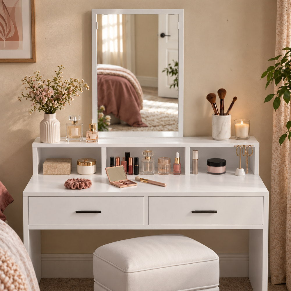 Sweet & Simple Vanity with Mirror in White | Eleva regenerated |05