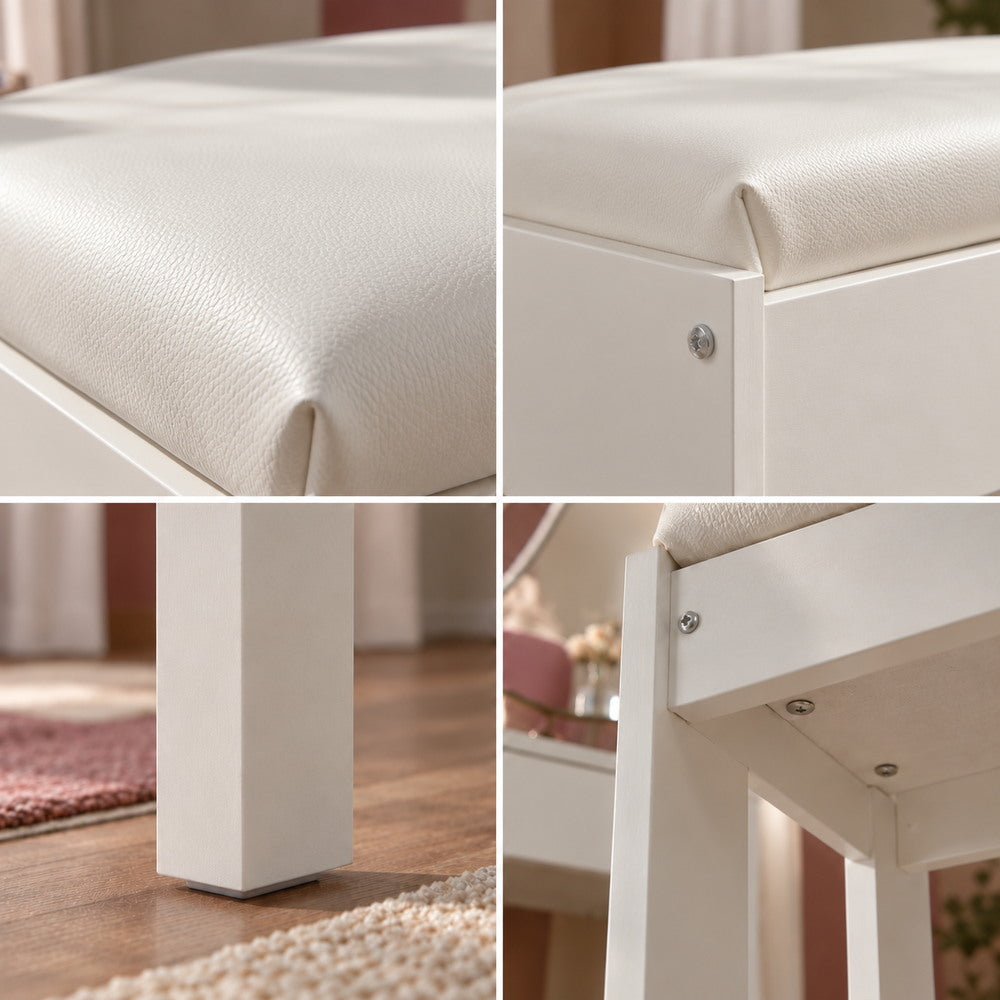 Clean Slate Padded Vanity Stool in White | Eleva regenerated |05