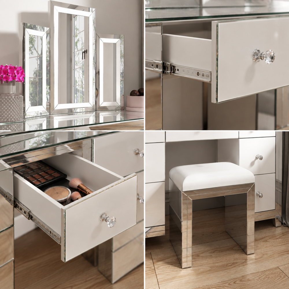 Mirror Mirror Tri-Fold Vanity Set with Stool | Eleva regenerated |06
