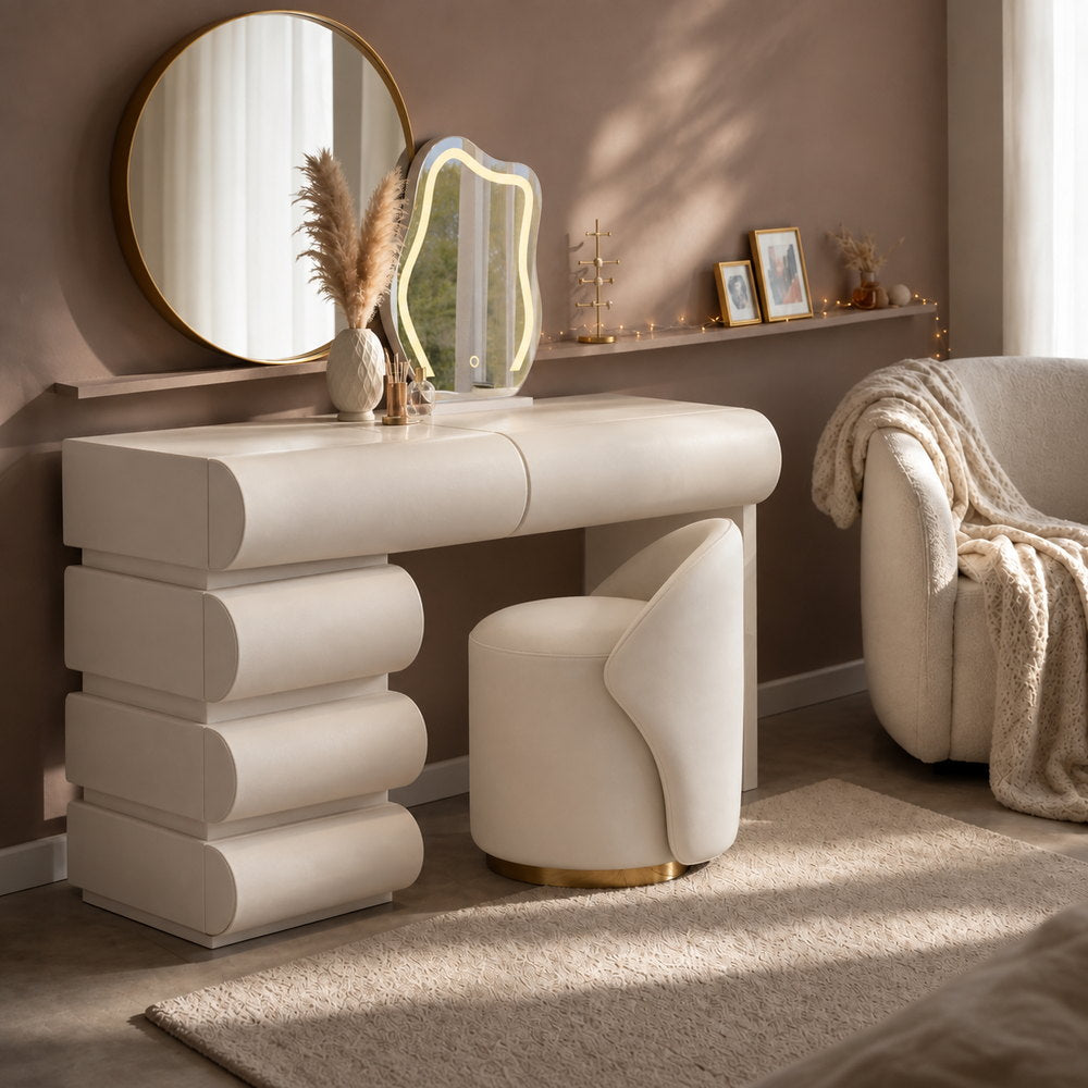Pillow-Soft Faux Leather Vanity Set in White | Eleva regenerated |06