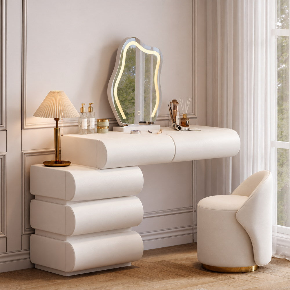 Pillow-Soft Faux Leather Vanity Set in White | Eleva regenerated |07