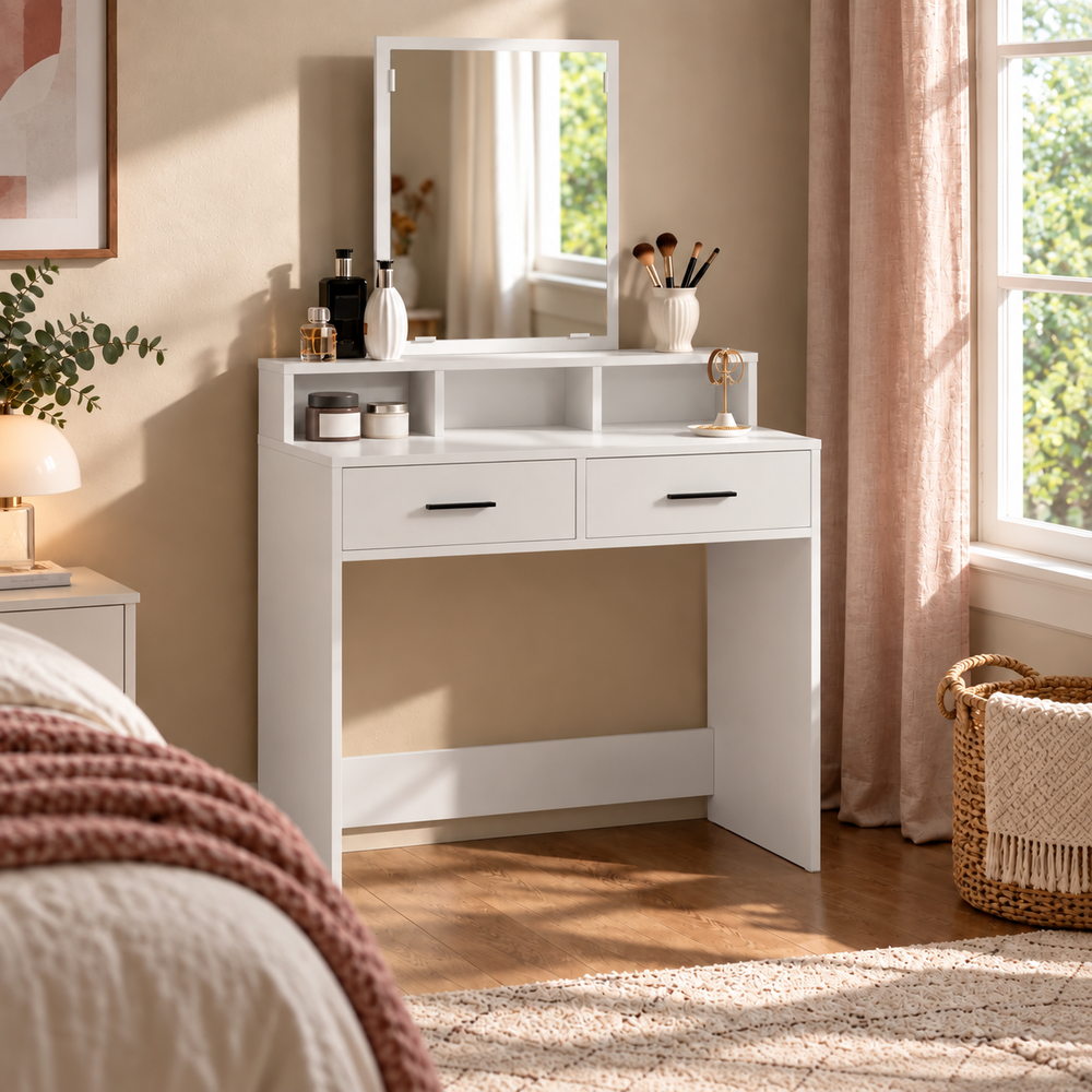 Sweet & Simple Vanity with Mirror in White | Eleva regenerated |08
