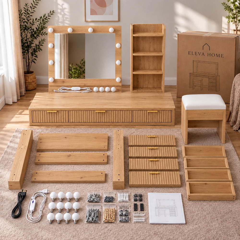 Natural Beauty Fluted Oak Vanity Set | Eleva regenerated |09