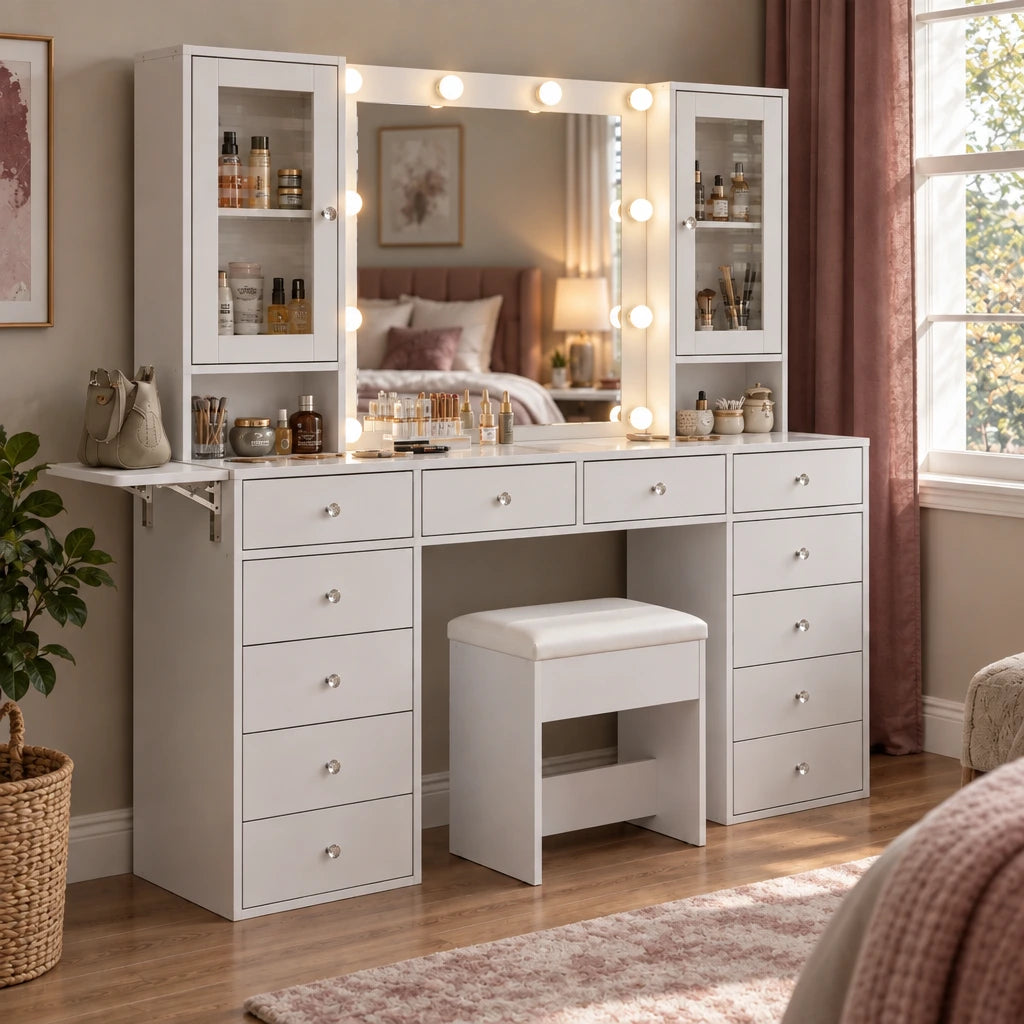 Roxy large Hollywood dressing table, side view