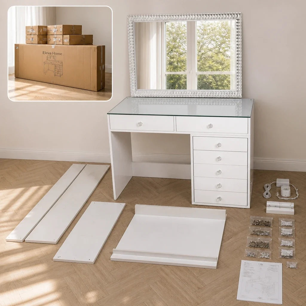 Pack coiffeuse 120 cm + miroir LED 120x80