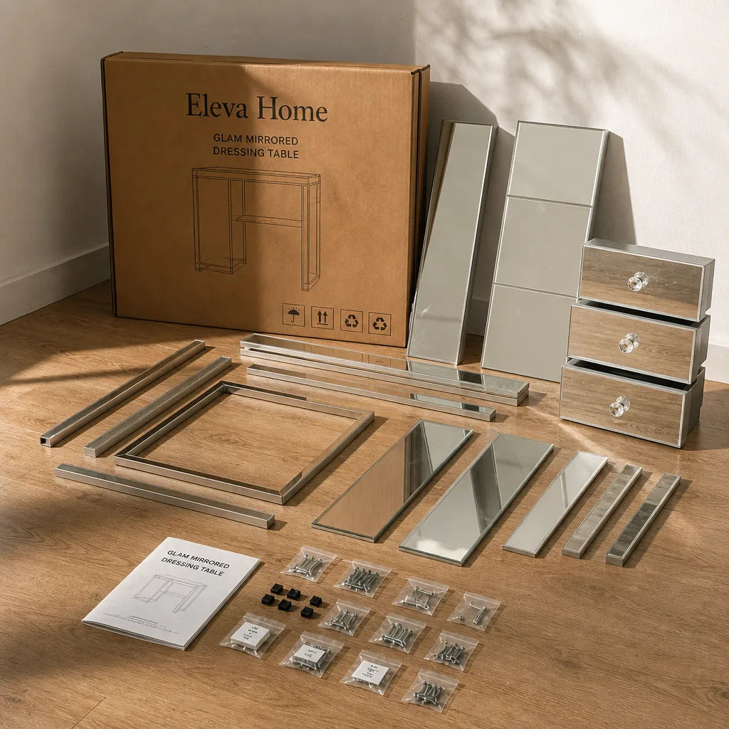 Coiffeuse Glam - 3 tiroirs, finition miroir
