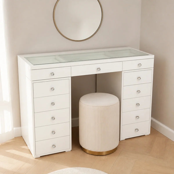 Coiffeuse Classic - plateau verre, blanche