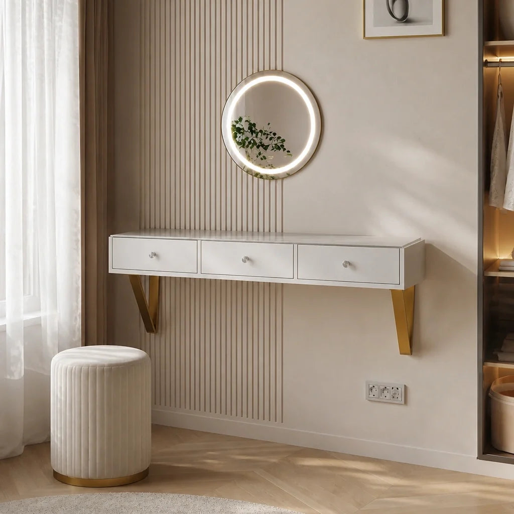 Coiffeuse ELORA - miroir LED mural, blanc