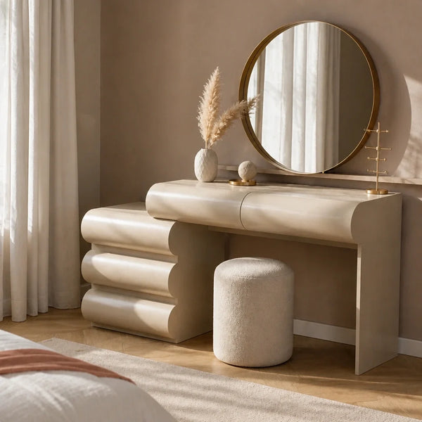 Coiffeuse LOUNA beige - 140 cm, 5 tiroirs