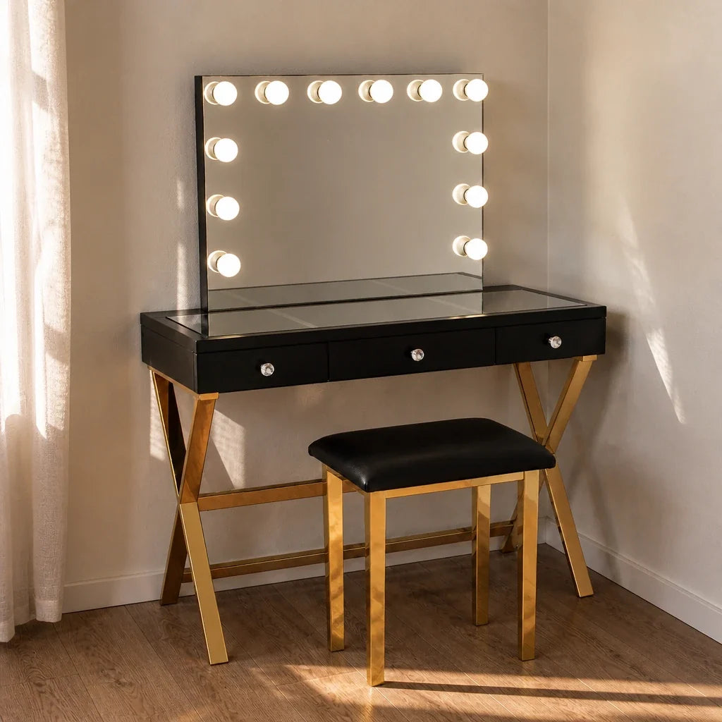 Coiffeuse Hollywood Gold - noire