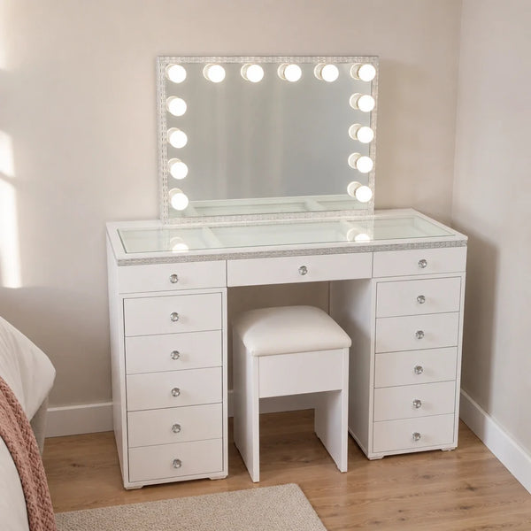 Coiffeuse Hollywood Crystal - blanche
