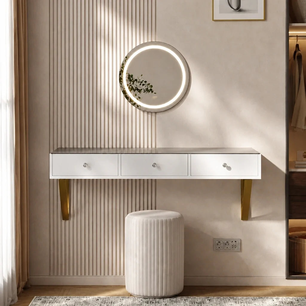 Coiffeuse ELORA - miroir LED mural, blanc
