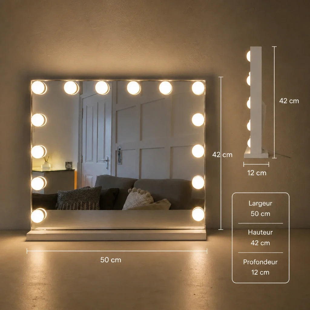 Miroir maquillage Hollywood LUMEA - 12 LED, 50 cm