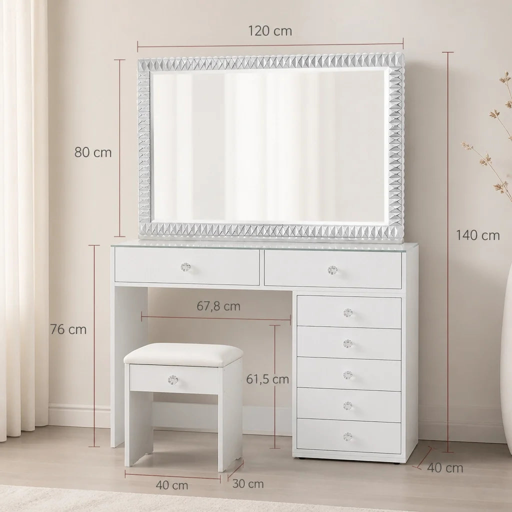 Pack coiffeuse 120 cm + miroir LED 120x80