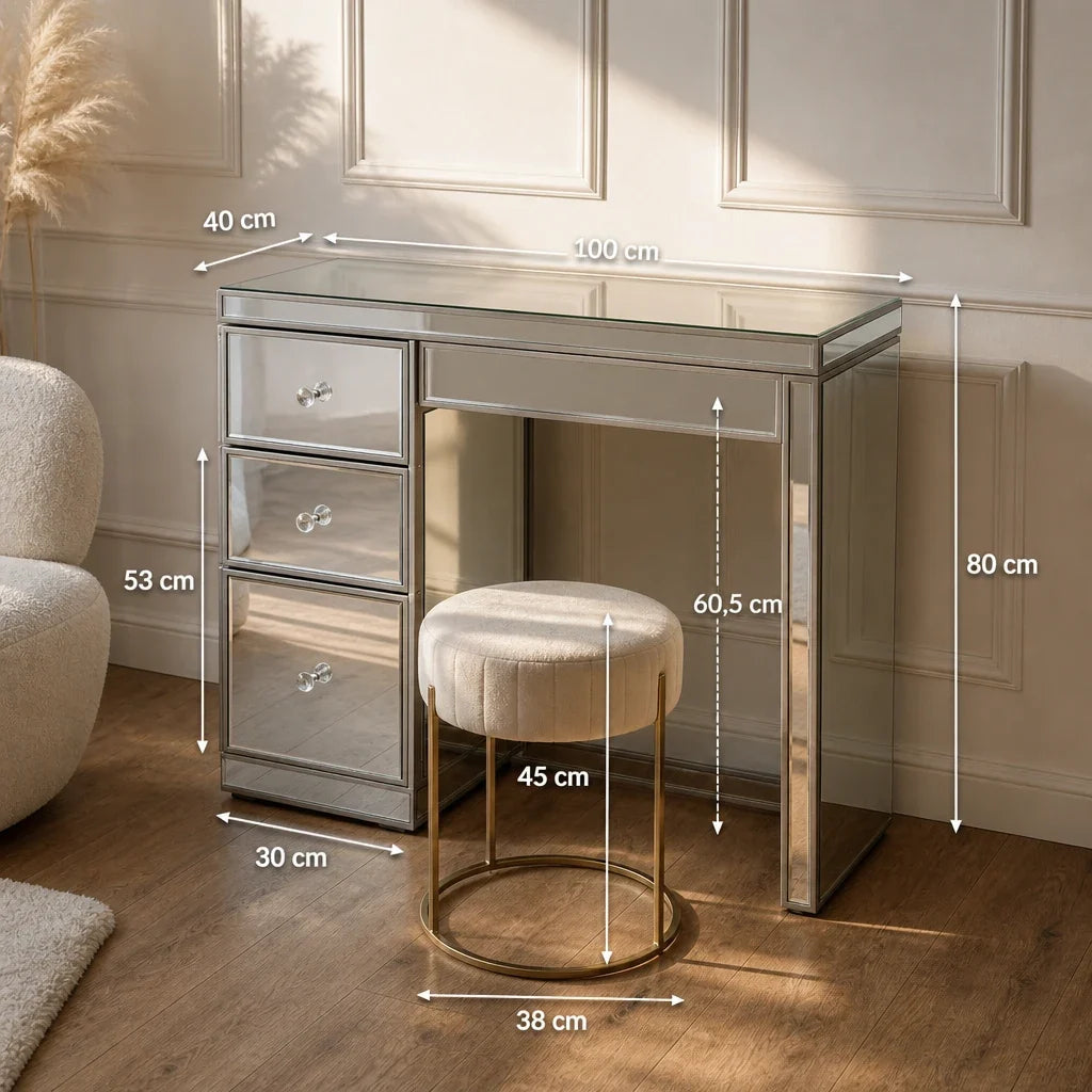 Coiffeuse Glam - 3 tiroirs, finition miroir