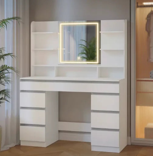 Coiffeuse ELYRA - miroir LED, 7 tiroirs