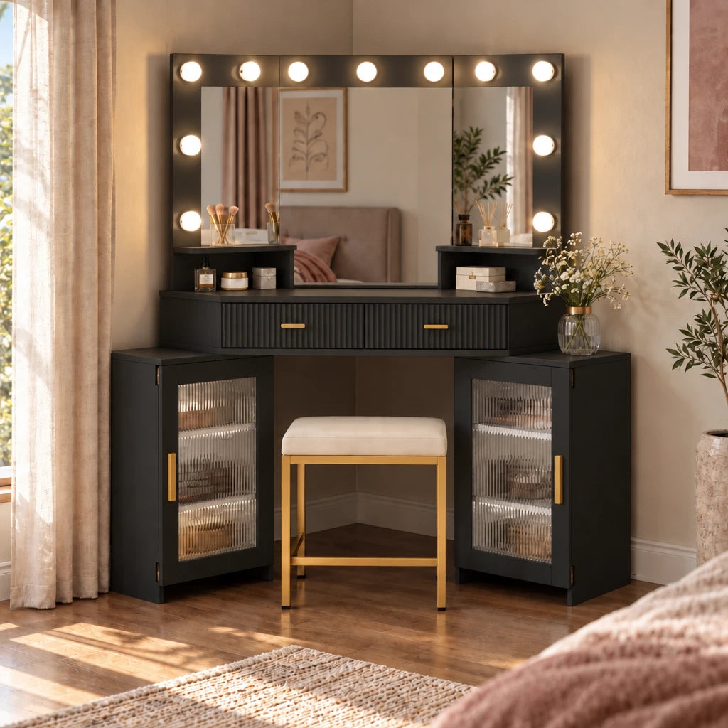 Cora corner dressing table in black
