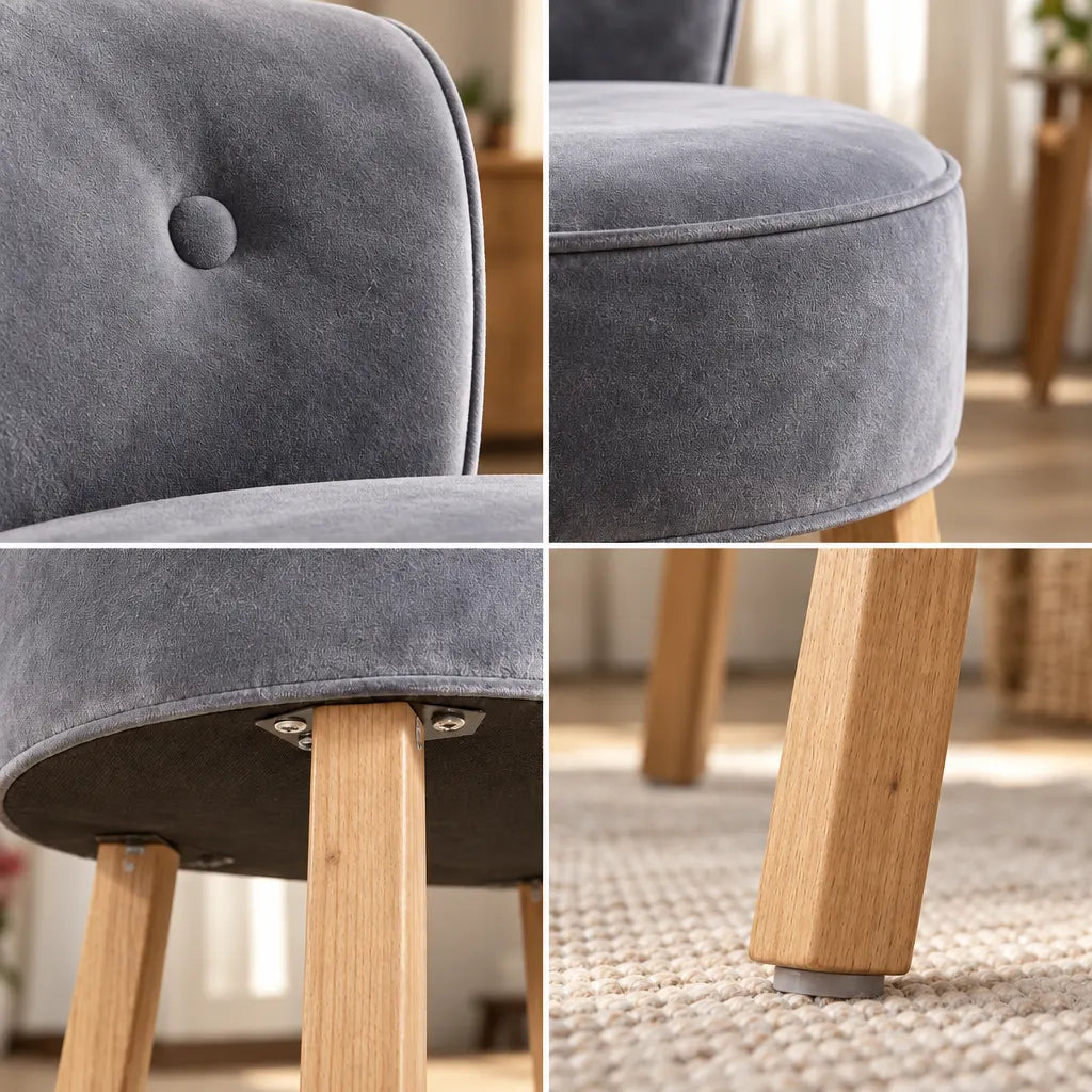 Odette velvet dressing table chair, fabric and legs close-up