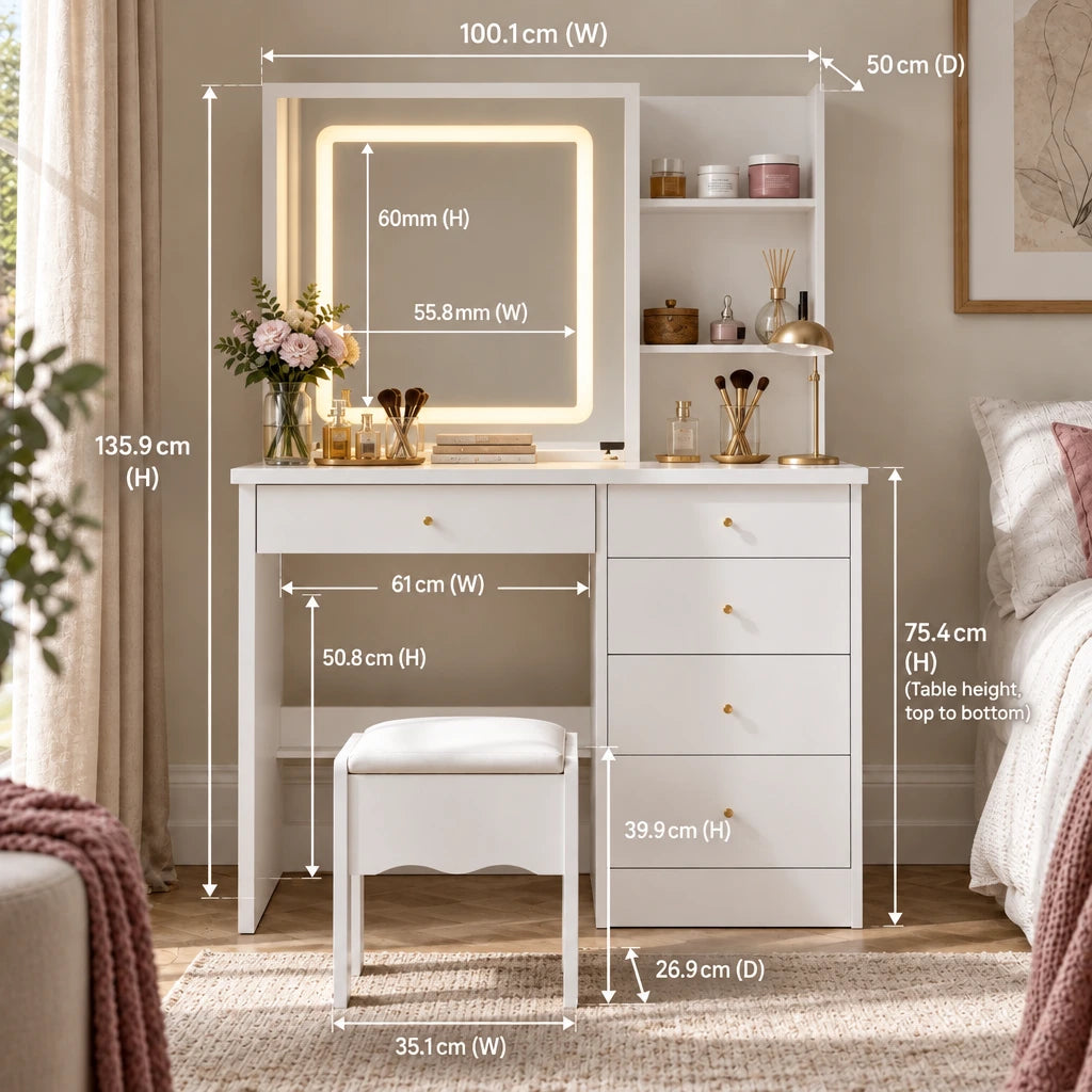 Simone LED dressing table dimensions