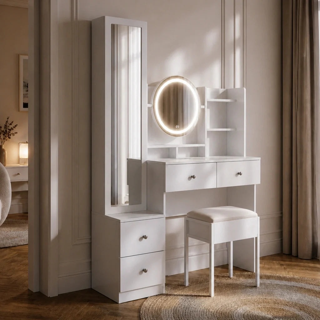 Dressing Table with Mirror and Full Length Mirror - White