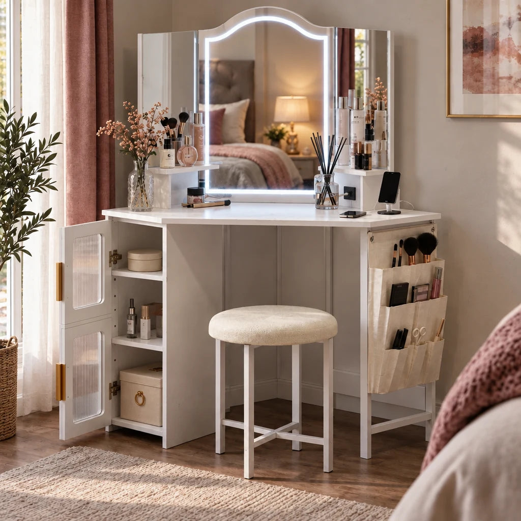 Amelie dressing table set with drawers open