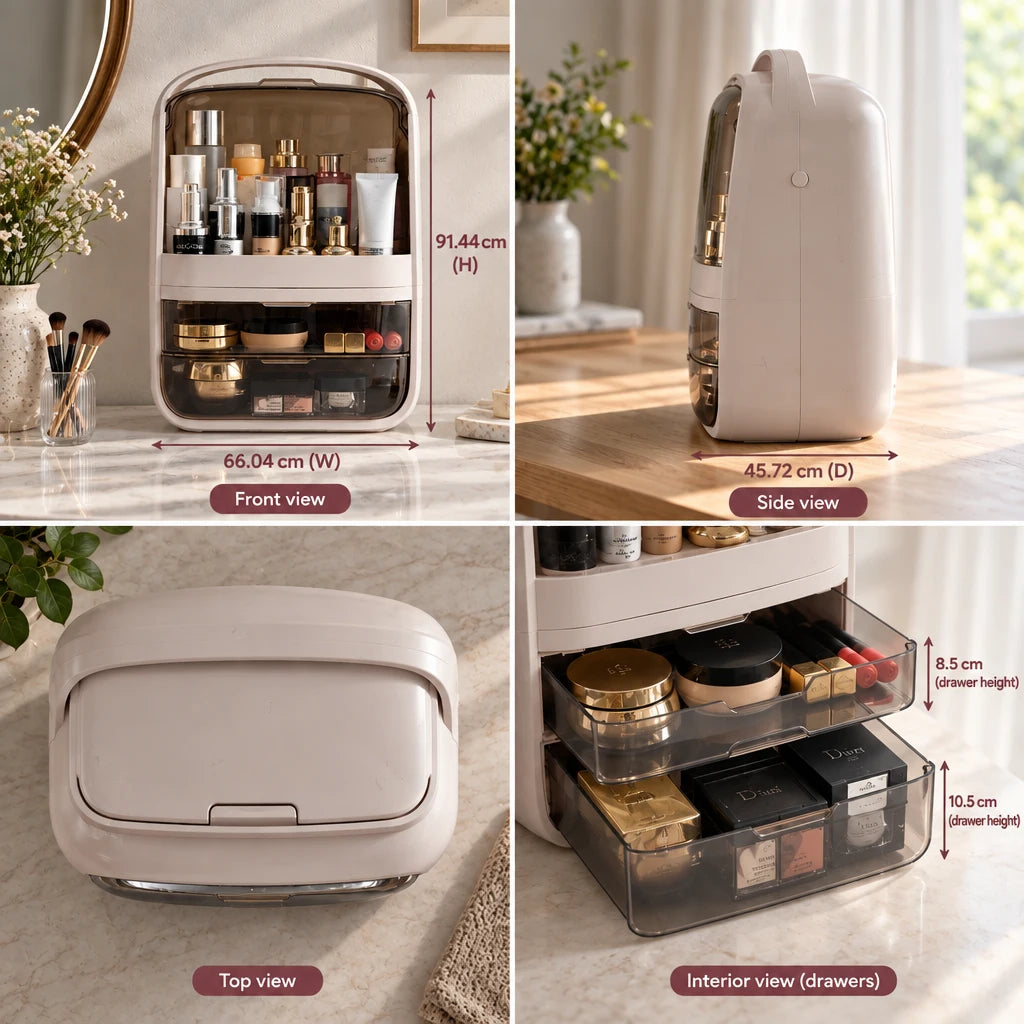 Pippa dustproof makeup organiser dimensions