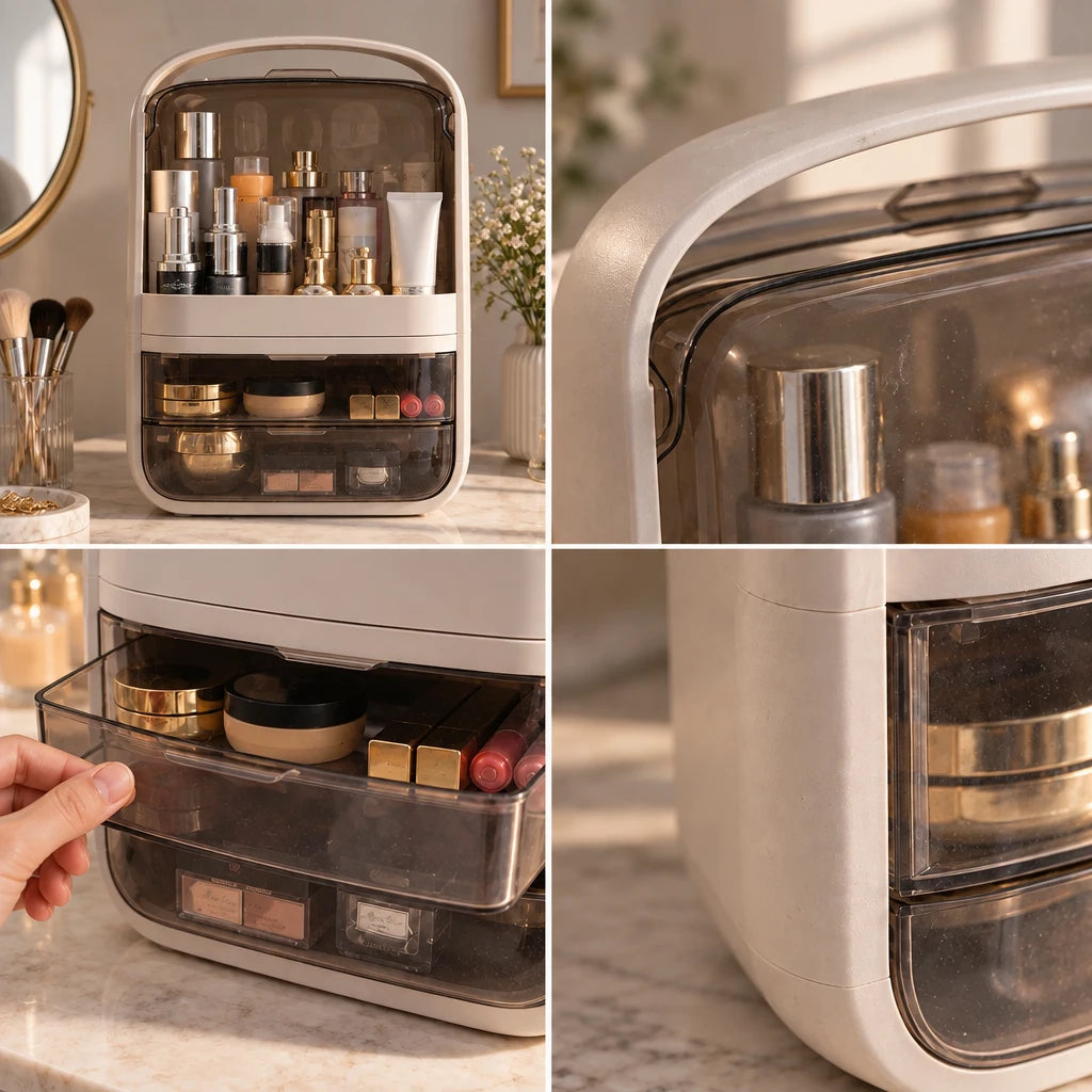 Pippa dustproof makeup organiser, close-up details