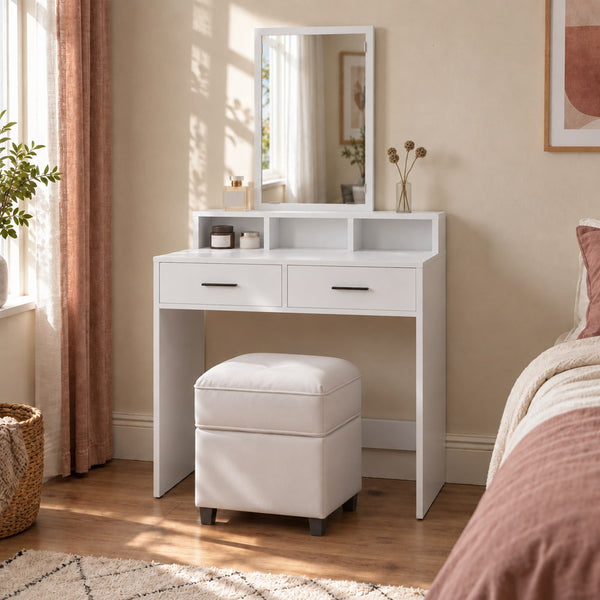 Sweet & Simple Vanity with Mirror in White | Eleva regenerated |01