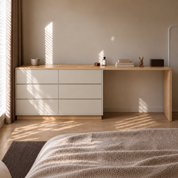 Slow Morning L-Shaped Dressing Table Desk | Eleva regenerated |01
