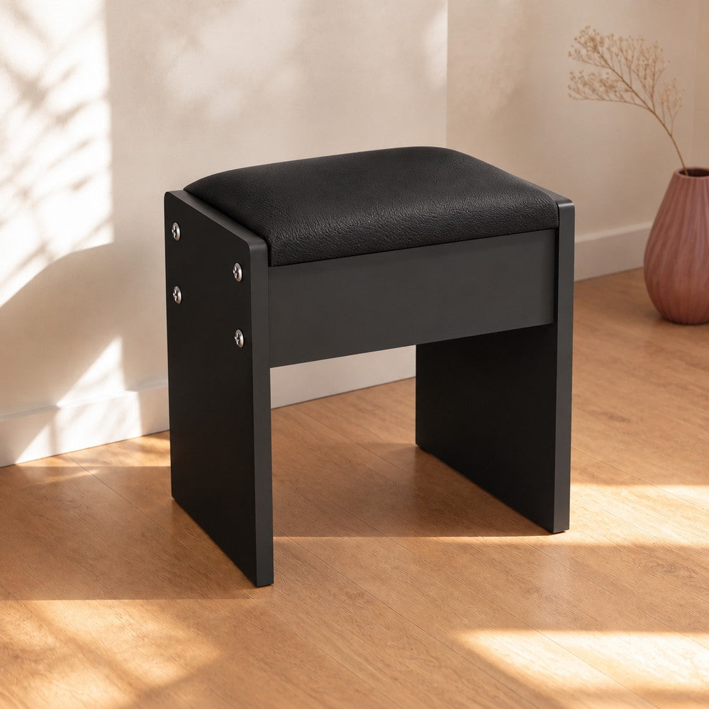 Smoky Eye Padded Vanity Stool in Black | Eleva regenerated |01