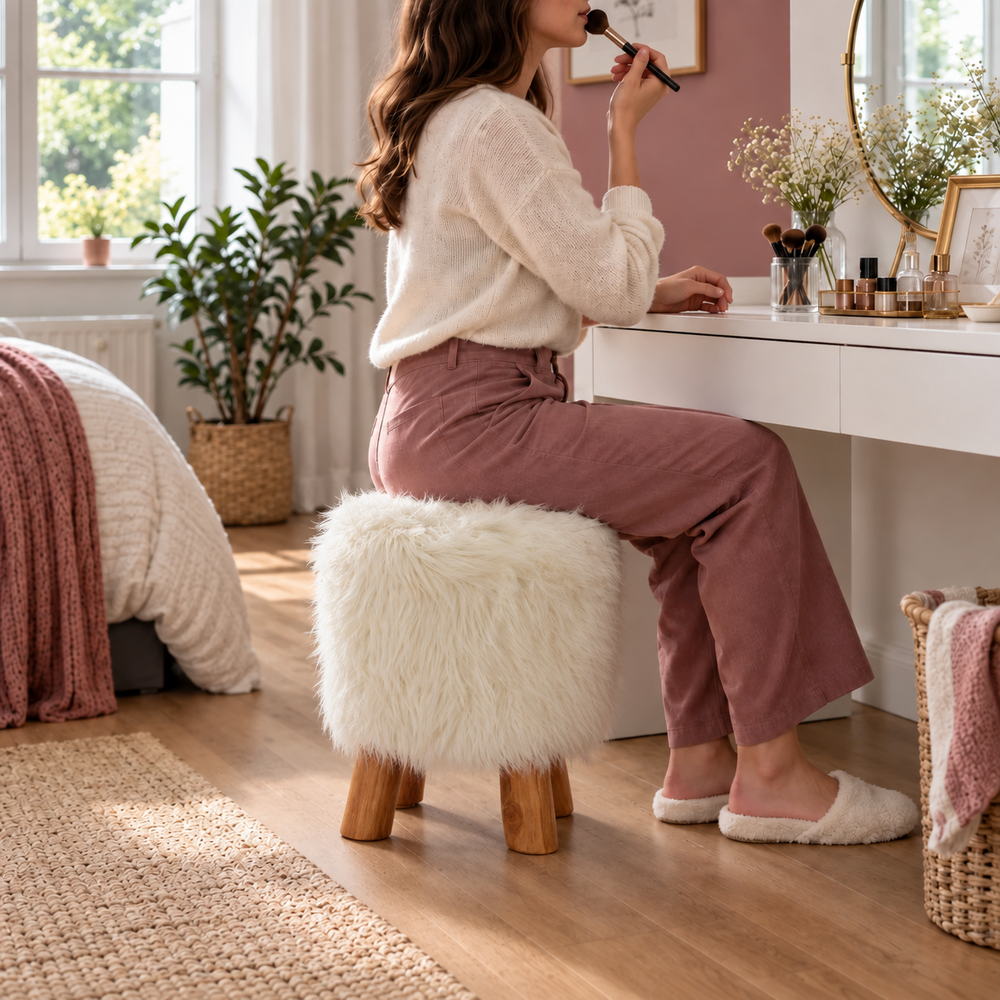 Fluffy Cloud Faux Fur Vanity Stool | Eleva regenerated |02