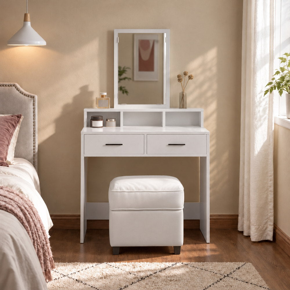 Sweet & Simple Vanity with Mirror in White | Eleva regenerated |02